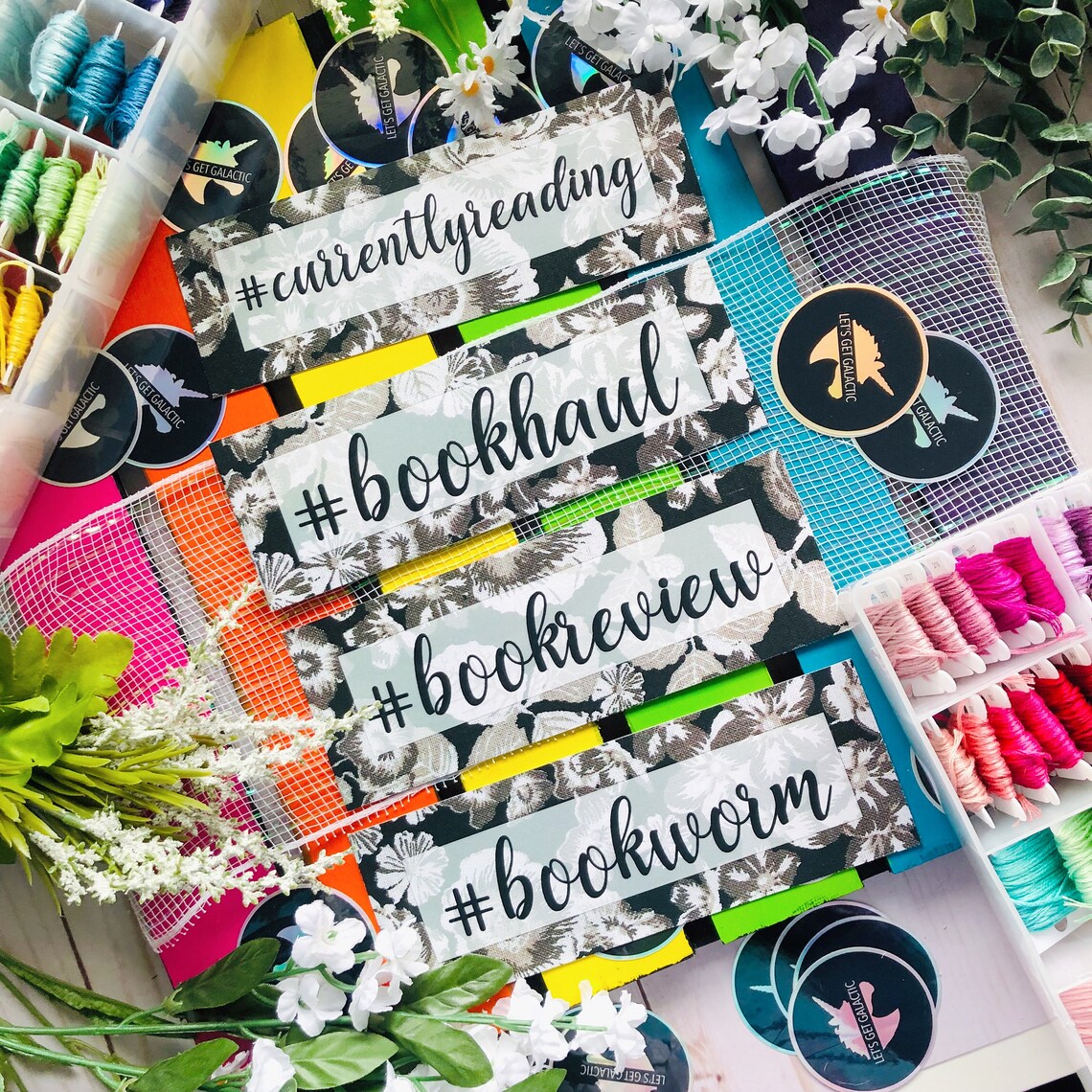 Bookstagram Hashtag Bookmarks Set Dark Floralmarks Bookish Etsy
