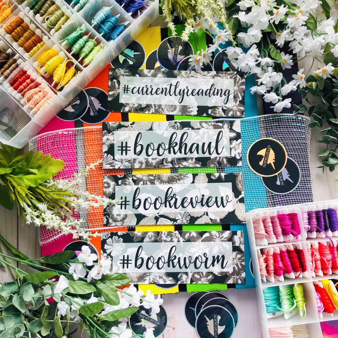 Bookstagram Hashtag Bookmarks Set Dark Floralmarks Bookish Etsy