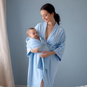 Mommy and me robe and swaddle set boy. Maternity robe and swaddle set. Hospital robe. Matching dad shirt for hospital. Baby shower gift.