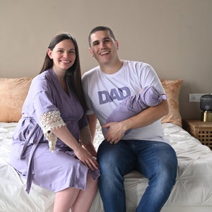 Lavender Solid Maternity robe and swaddle set girl Mommy and me Hospital robe swaddle hat Baby shower gift Mommy daddy baby matching clothes