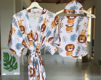 Baby shower gift, Mommy and me outfits, Maternity robe and swaddle set, Labor and delivery, Baby girl, Baby boy gift, Lion, Jungle safari.