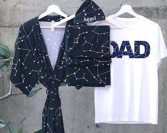 Maternity robe and swaddle set boy or girl. Constellations. Mommy and me outfits. Baby shower gift. Hospital robe. Matching dad shirt.