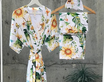 sunflower robe and swaddle set