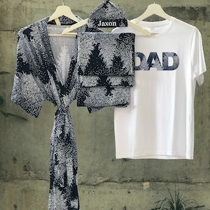 Mommy and me matching robe and swaddle set boy. Maternity robe. Baby blanket. Baby shower gift. Mommy and me outfits. Matching dad shirt.