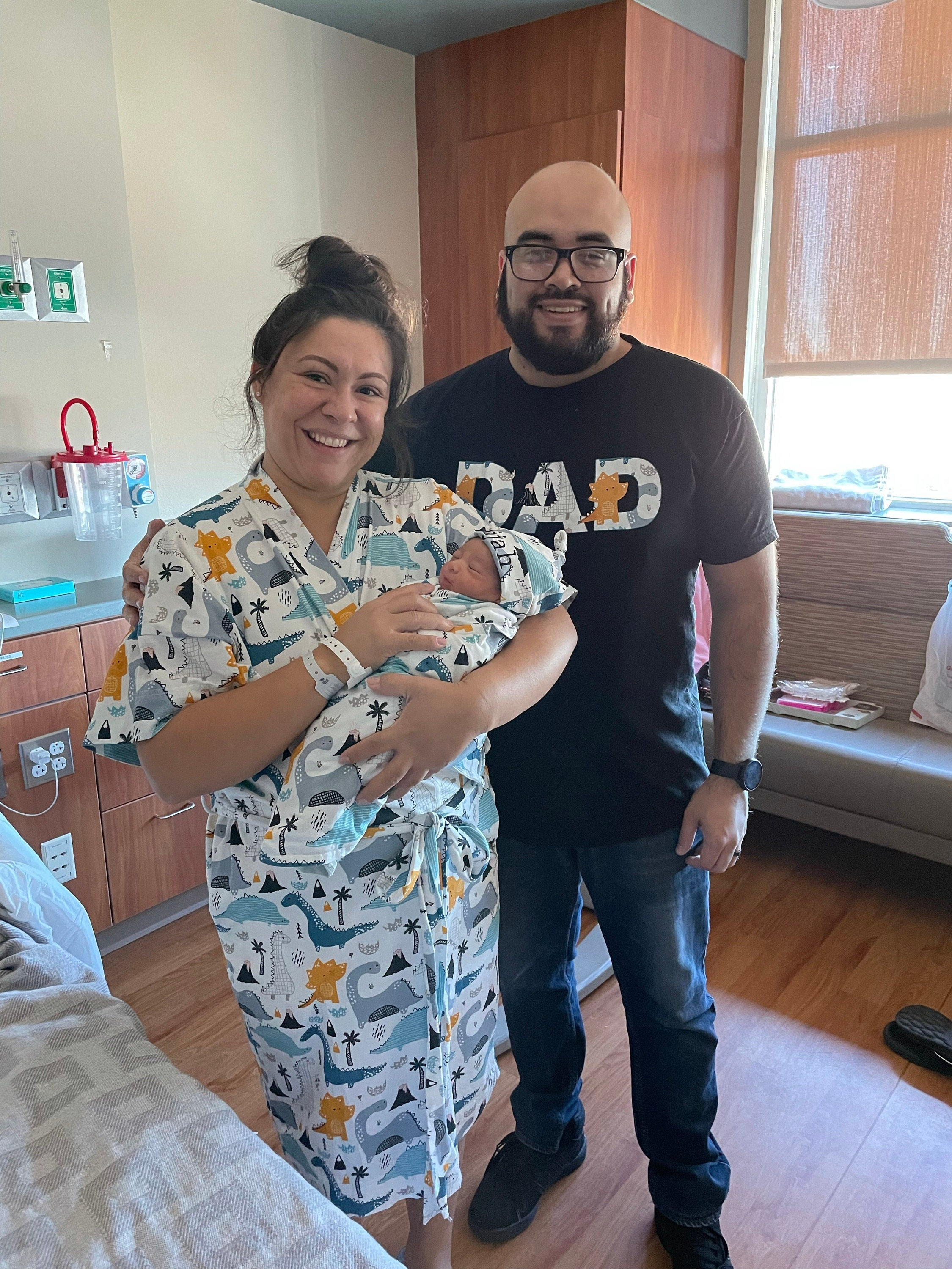 Robe and swaddle set, Matching hospital robe, Matching dad, bro, sis shirts, Matching Swaddle blanket, Mommy and me outfits, Dinosaur, Dino.