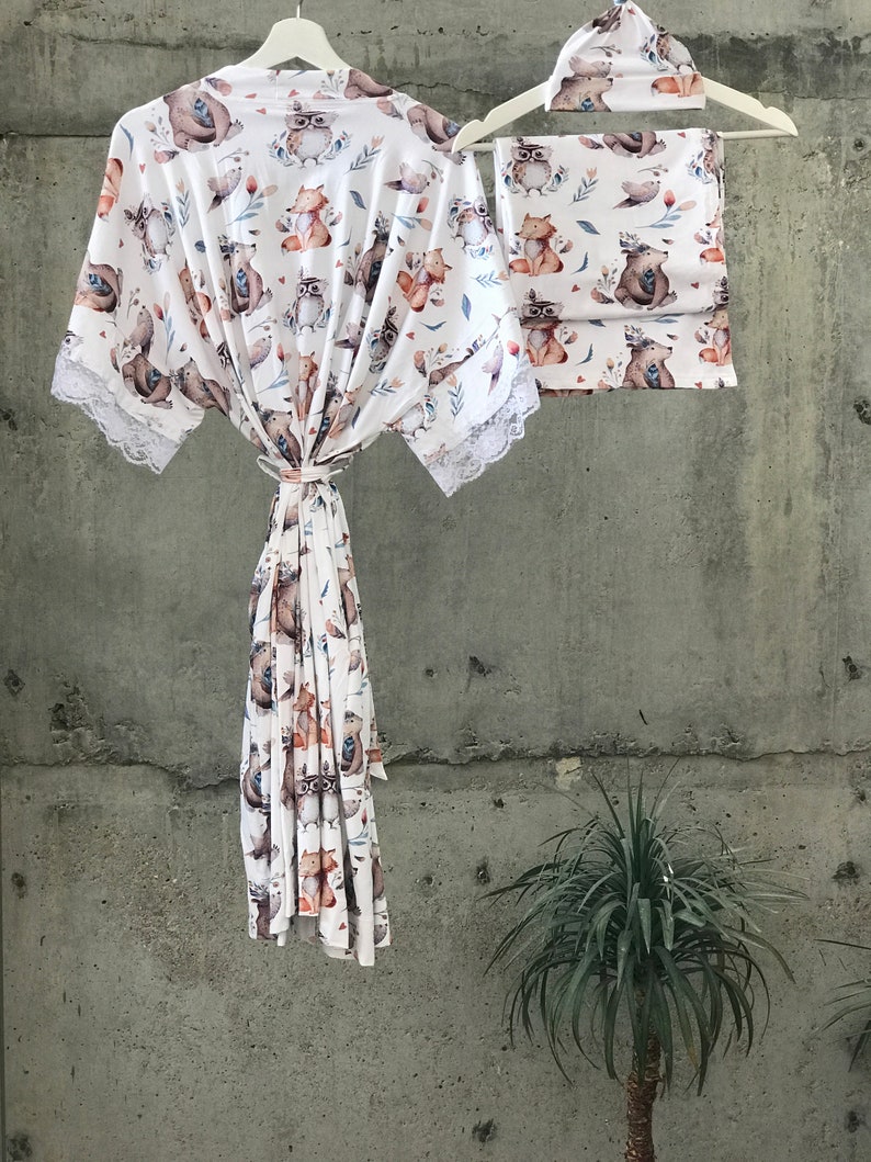 Mommy and Me Robe and Swaddle Set. Organic Stretch Cotton. Etsy