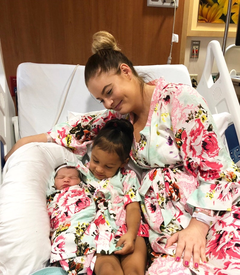 Mommy and Me Robe and Swaddle Set Girl. Family Hospital Robe Etsy