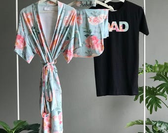 Floral Maternity Robe Set: Blanket, Personalized hat & Dad Shirt