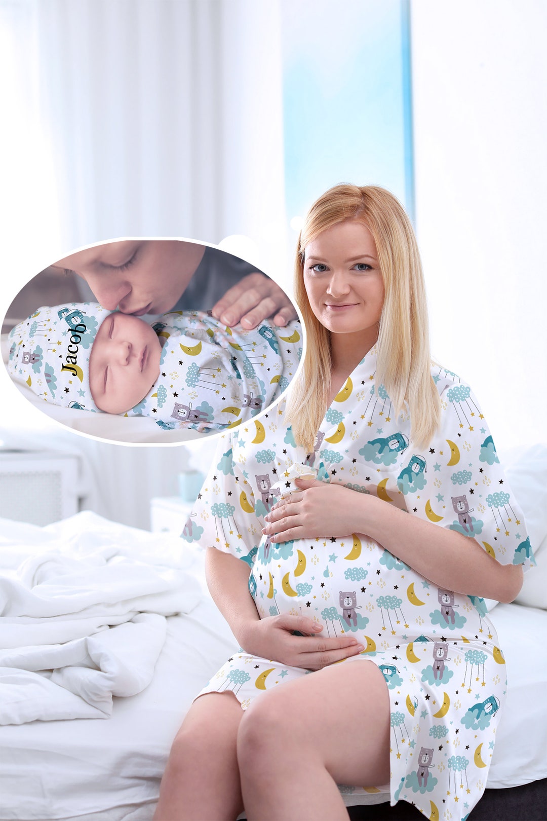 Hospital Gown for Labor and Delivery. Robe and Swaddle Set. Etsy