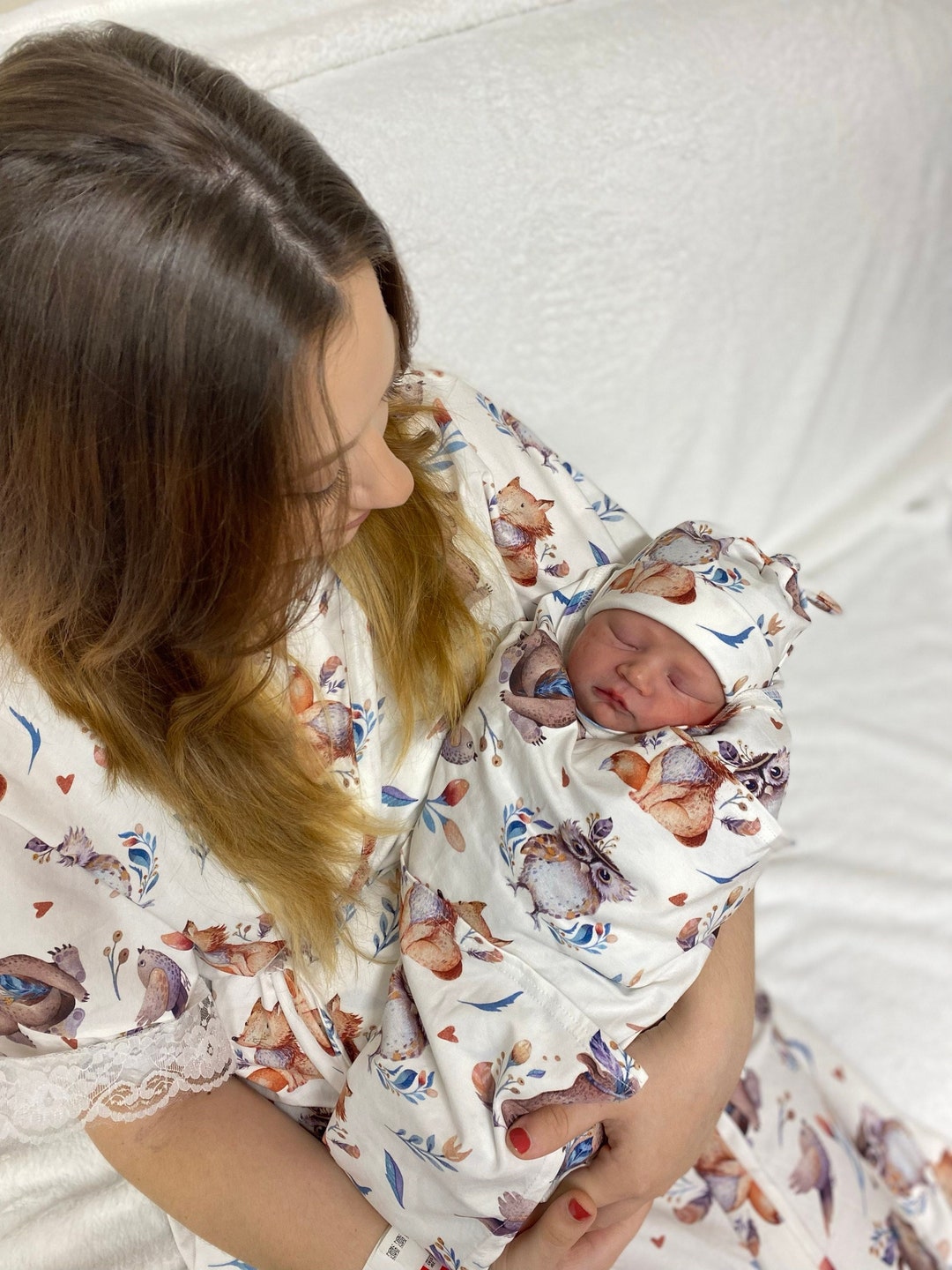 Robe and Swaddle Set. Matching Blanket. Matching Hospital Robe. Owl