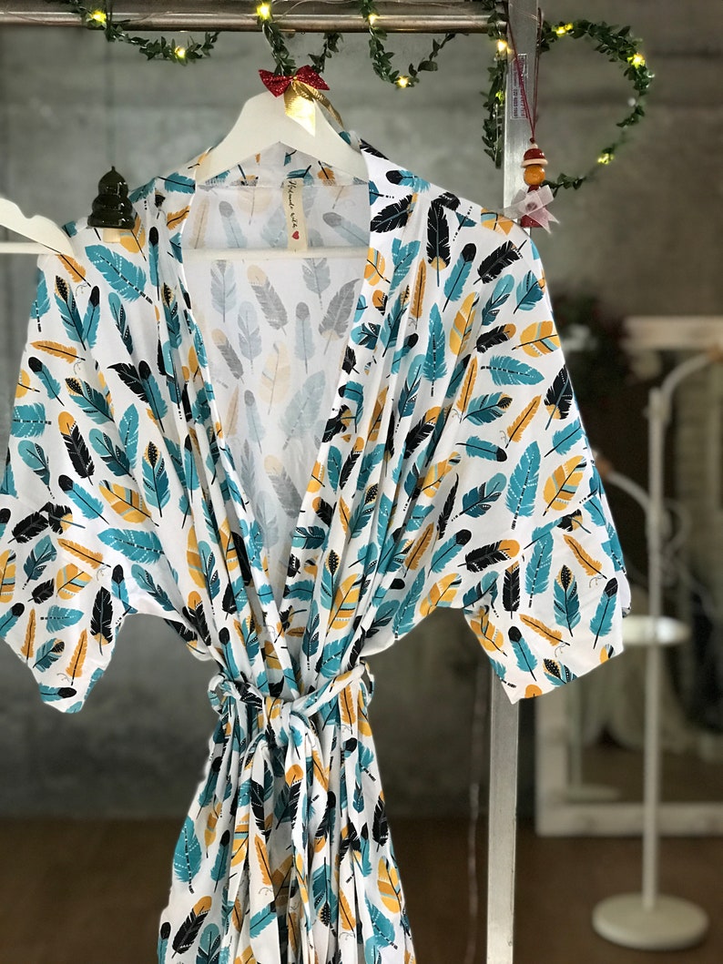 Hospital robe and matching baby swaddle for boy or girl. Mommy and me robe and swaddle set Feathers Maternity robe and swaddle set boy