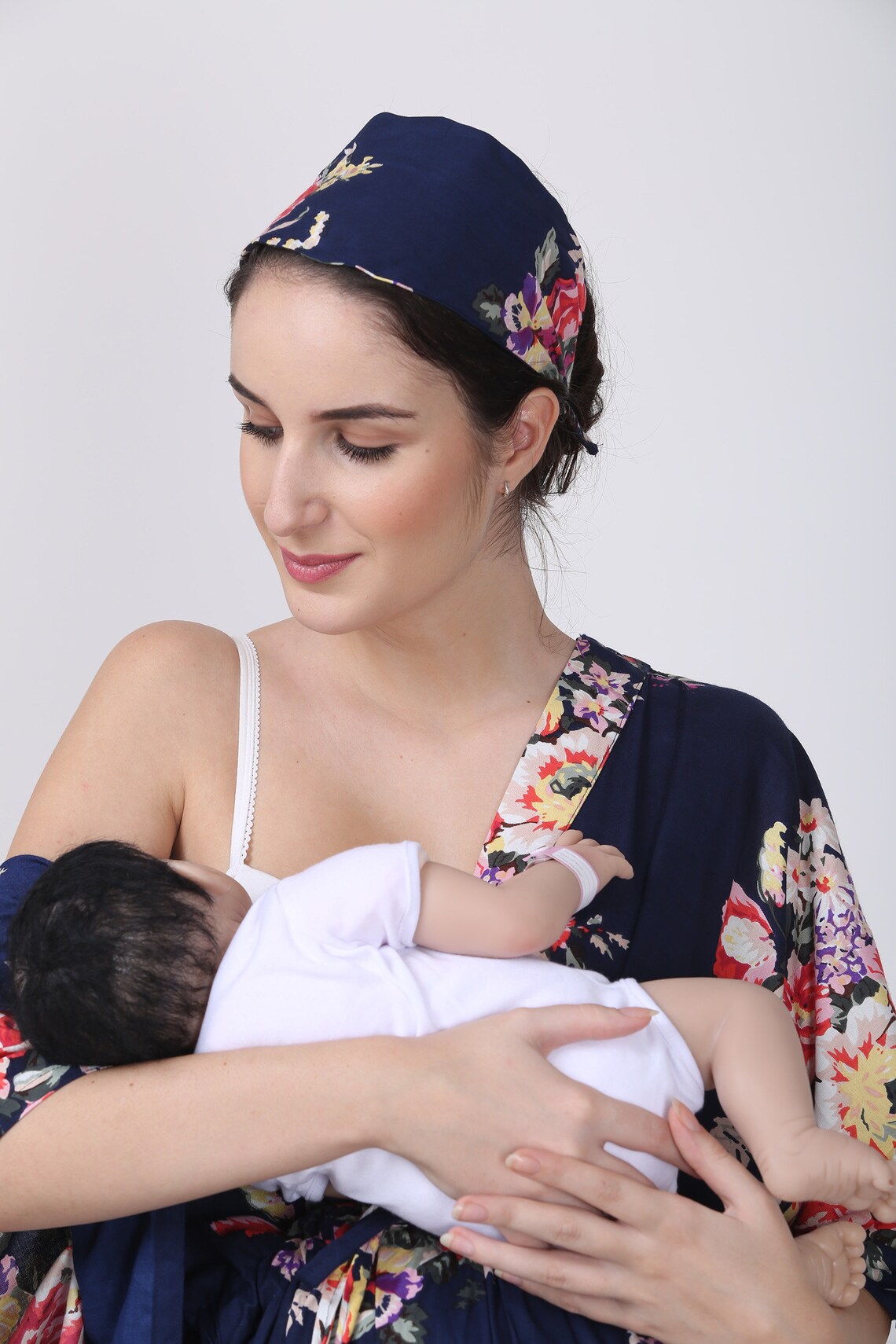 Navy Floral mommy gown hospital gown maternity clothes Etsy