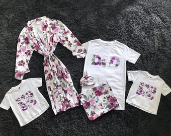 Organic Floral Maternity Robe and Swaddle Set: Matching Family Shirts