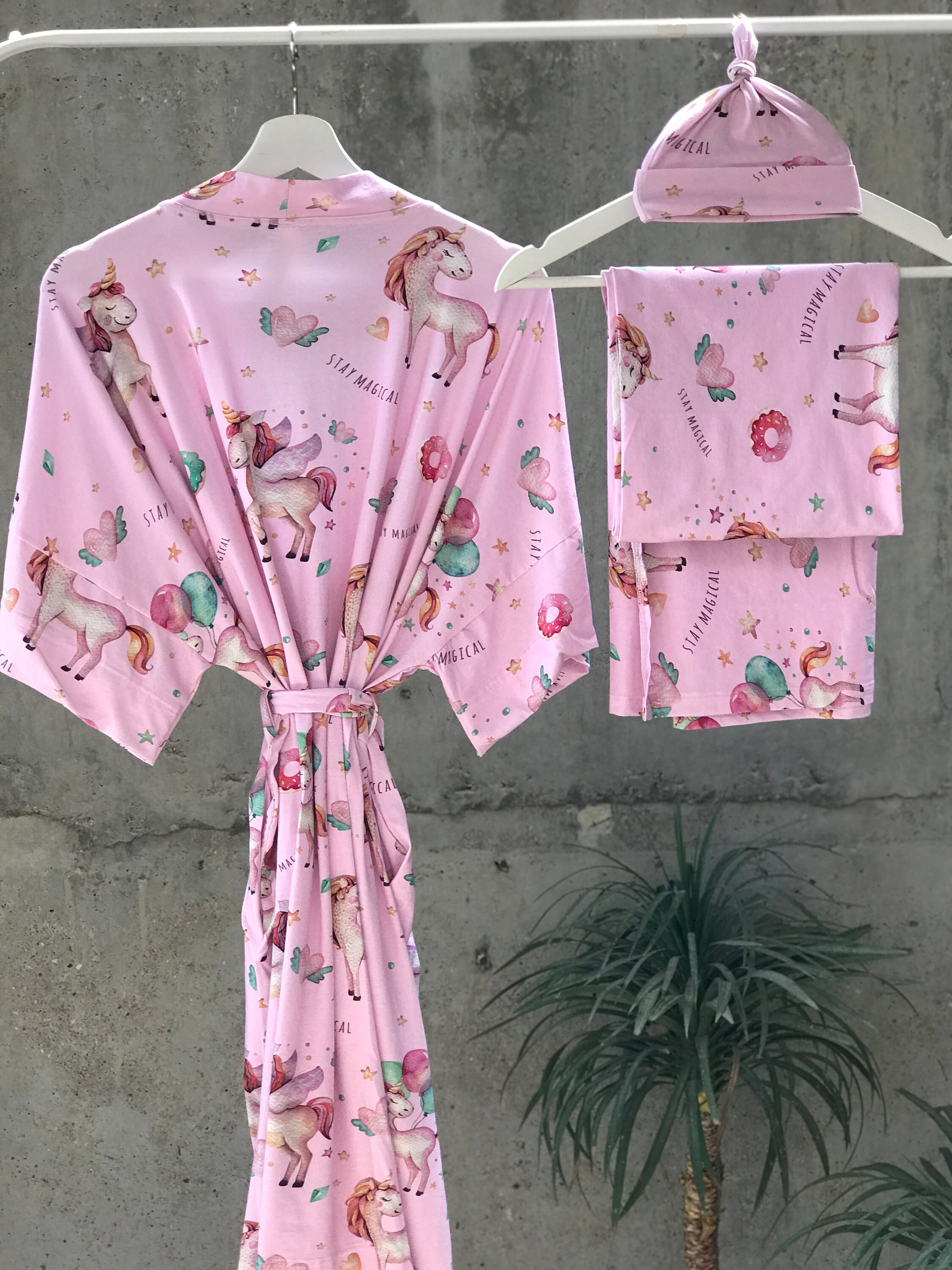 Matching robe and swaddle set girl. Stay magical. Mom robe and Etsy