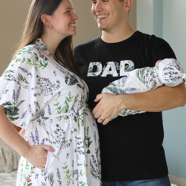 Set di vestaglia e fascia premaman per mamma e me, per bambina, in lavanda botanica, coordinati per mamma, papà e bambino, regalo per baby shower Comfy Mommy