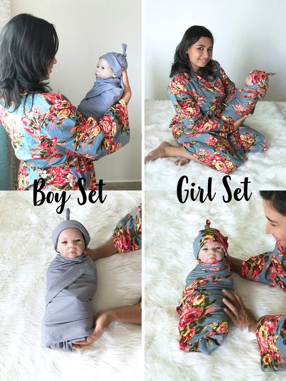 mommy robe and swaddle set girl
