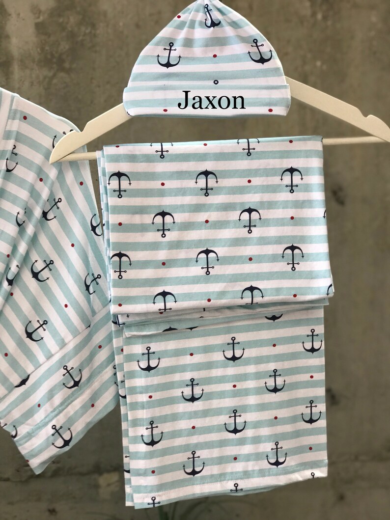 Robe and Swaddle Set Boy. Blue Striped and Anchor Pattern. Etsy