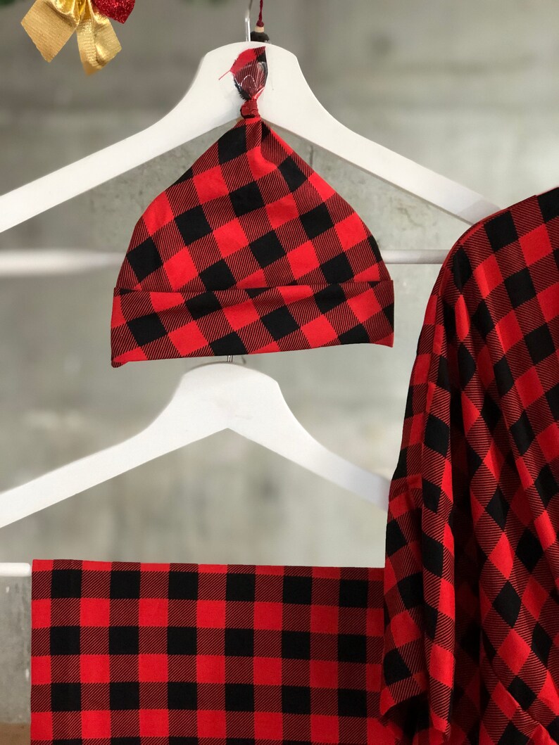 Maternity Robe and swaddle set boy. Christmas. Buffalo plaid. Etsy