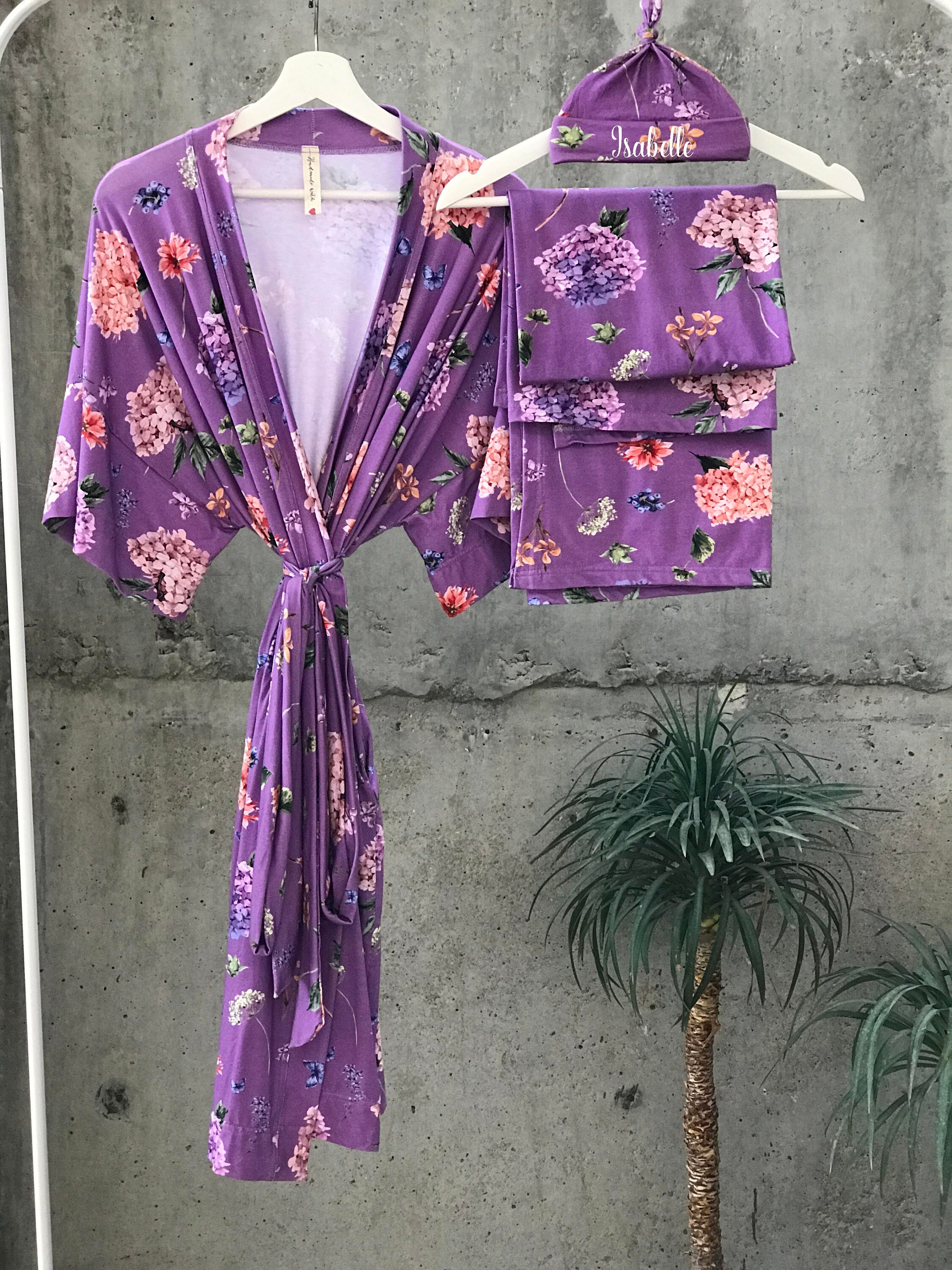 Mommy and me matching robe and swaddle set. Maternity robe. Etsy