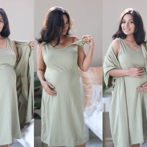 Organic Baby shower gift, Baby girl or baby boy gift, Labor and delivery hospital gown, Maternity dress, Mommy and me outfits for pregnancy