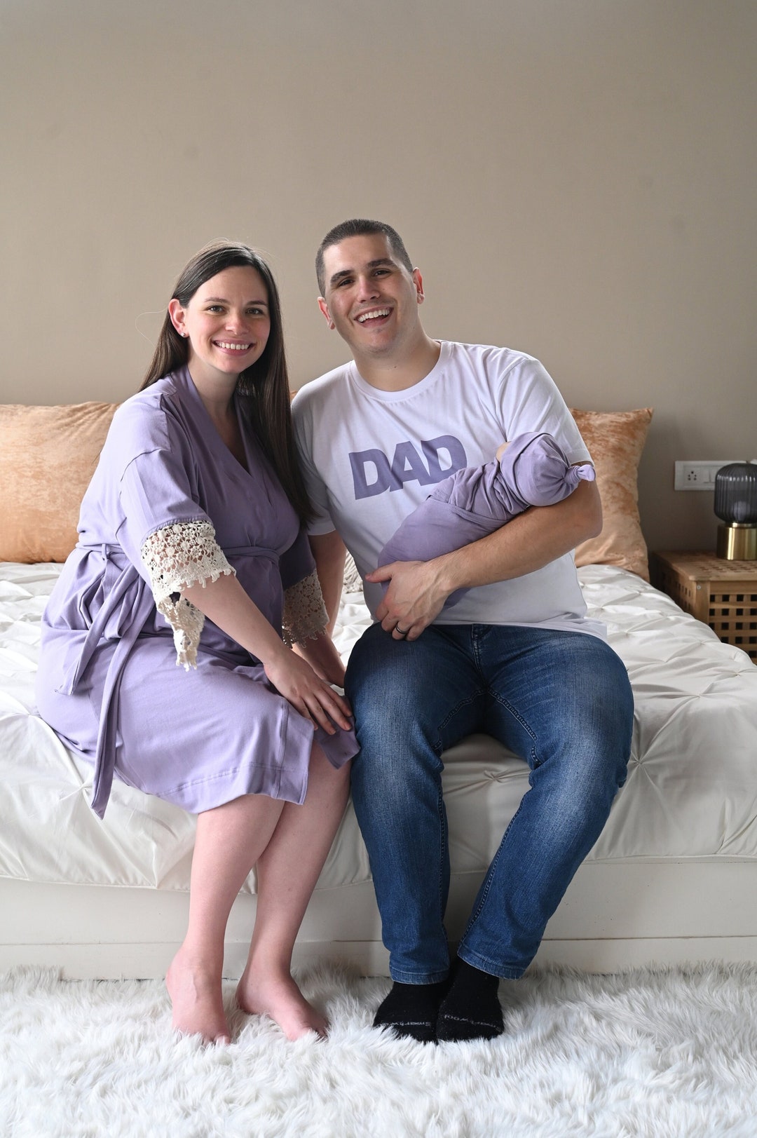 Lavender Solid Maternity Robe and Swaddle Set Girl Mommy and Me