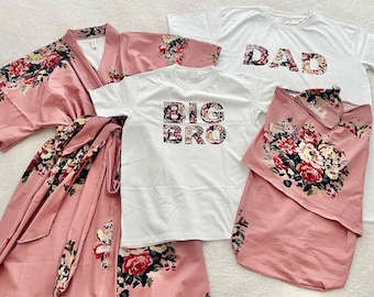 Mommy and me robe and swaddle set girl. Maternity robe and swaddle set. Hospital robe. Matching dad shirt for hospital. Baby shower gift.