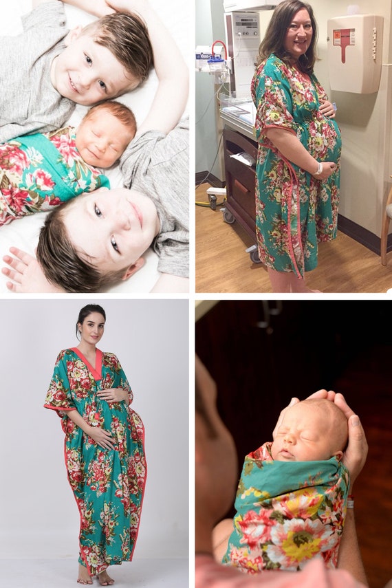 maternity gown and matching swaddle
