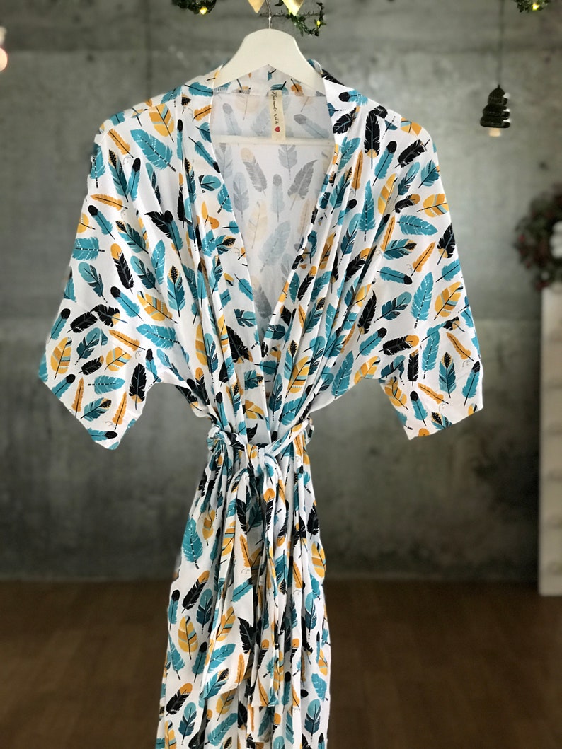 Hospital robe and matching baby swaddle for boy or girl. Mommy and me robe and swaddle set Feathers Maternity robe and swaddle set boy