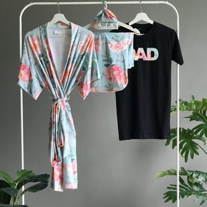 Floral Maternity Robe Set: Blanket, Personalized hat & Dad Shirt image 5