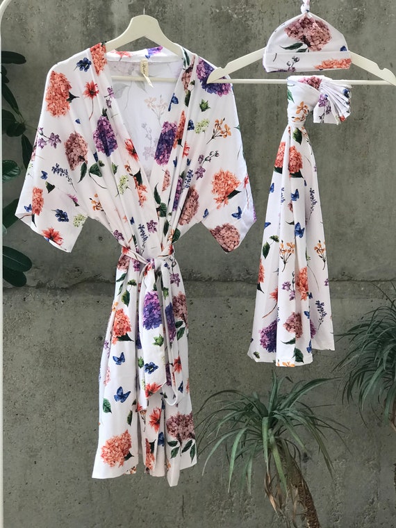 mommy and son matching robe and swaddle