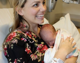 Pantorrilla / Rodilla / Tobillo Túnica de maternidad floral para el parto, la alimentación, el parto, el embarazo y el parto, la túnica envolvente