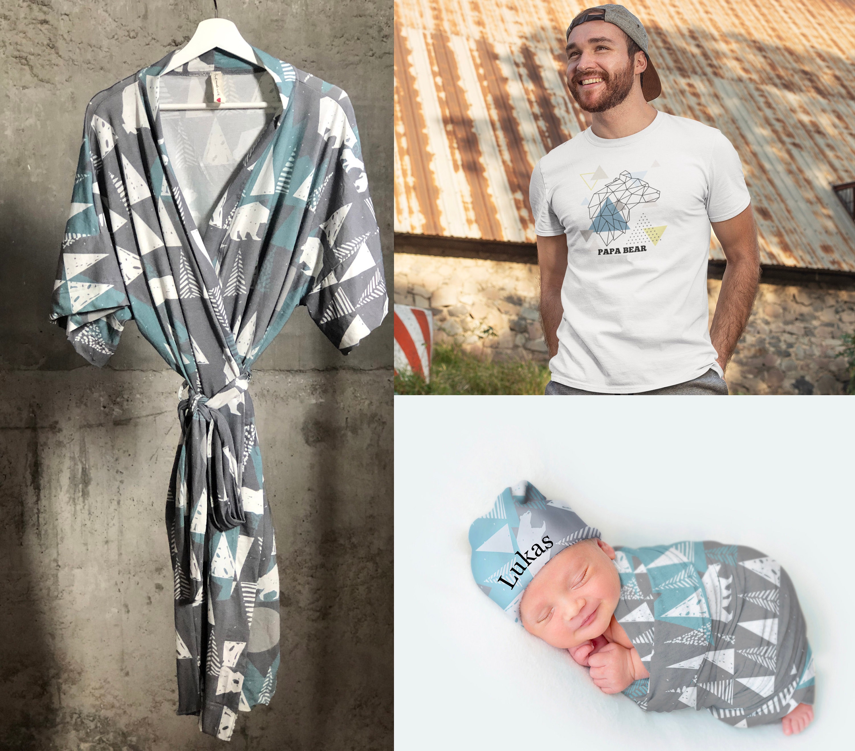 Mountain. Maternity Robe. Mommy and Me Robe and Swaddle Set. Papa