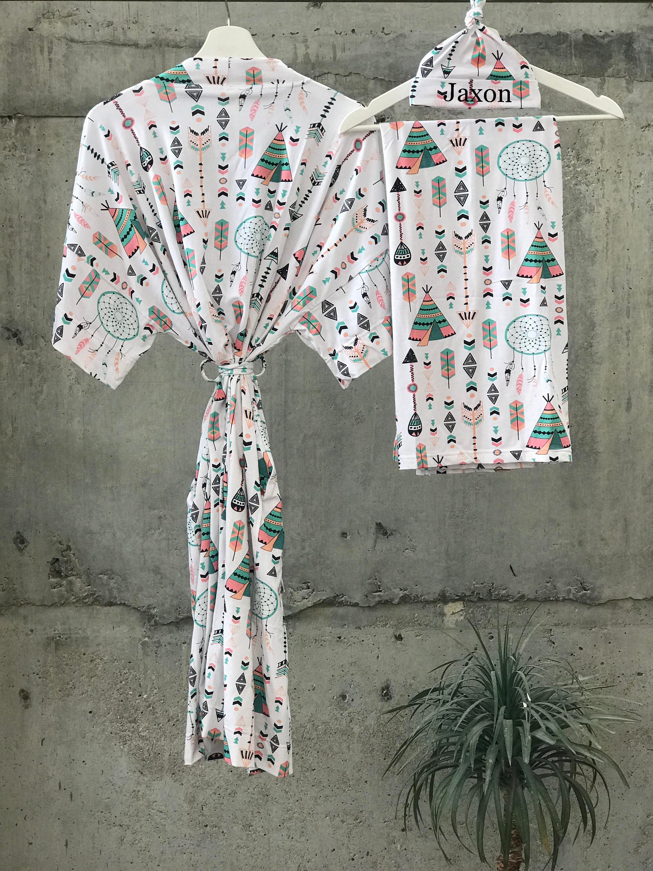 Robe and swaddle set. Maternity robe and swaddle set boy. Etsy