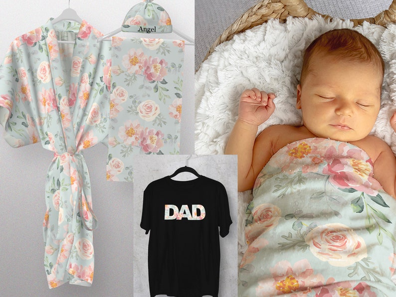 Maternity robe and swaddle set girl. Mommy and me. Matching Etsy