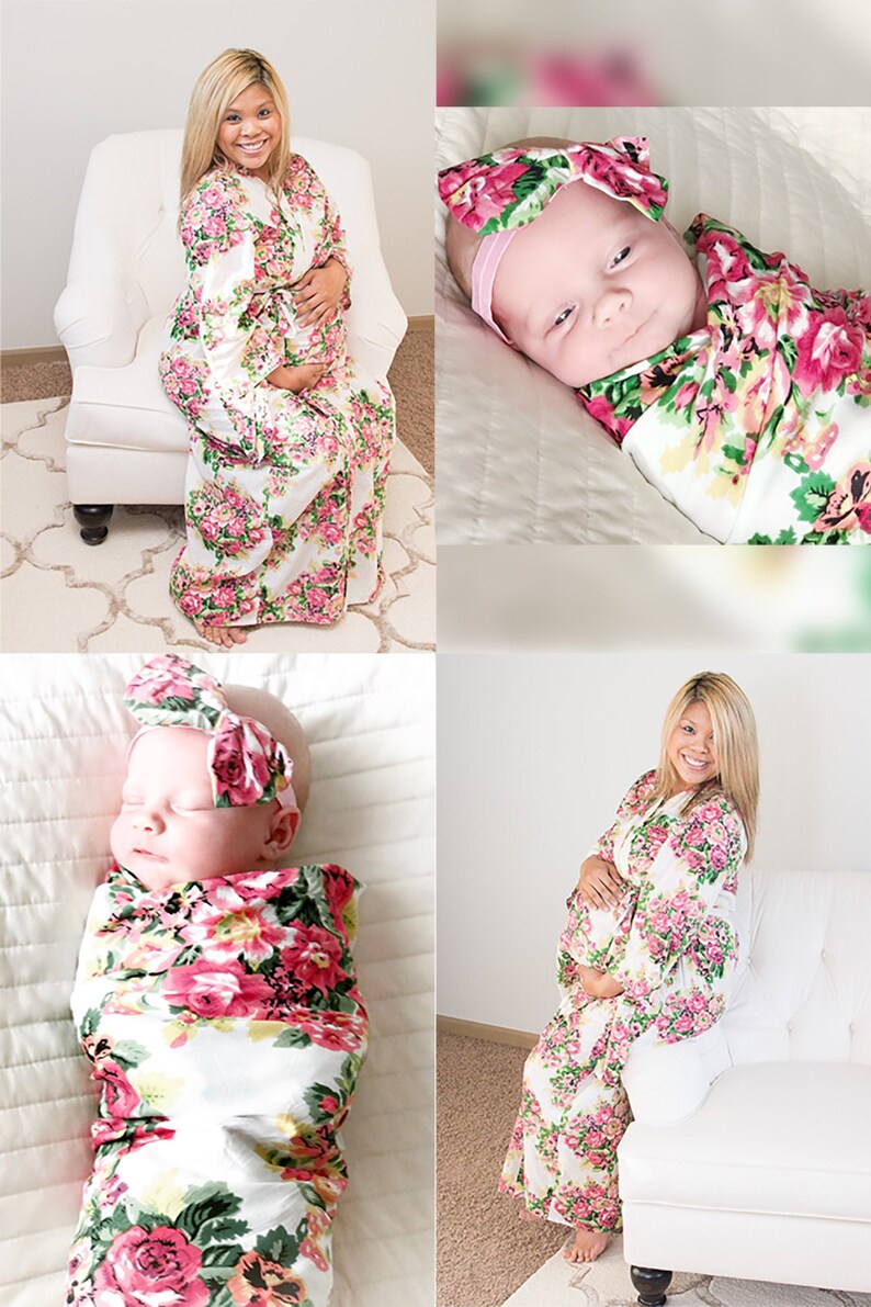 Maternity robe and swaddle set girl. Long robe maternity. Etsy