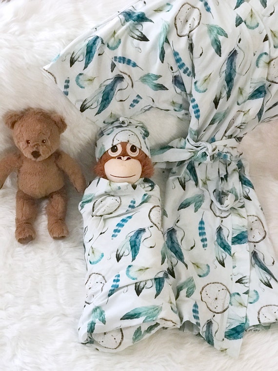 Nursing robe deals and swaddle set