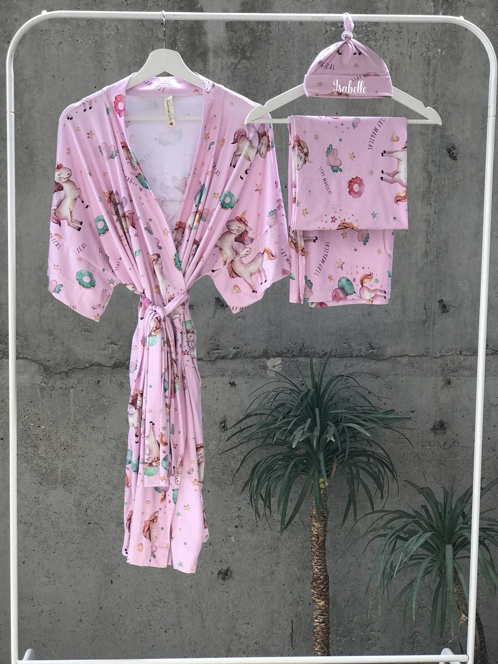 Matching robe and swaddle set girl. Stay magical. Mom robe and Etsy