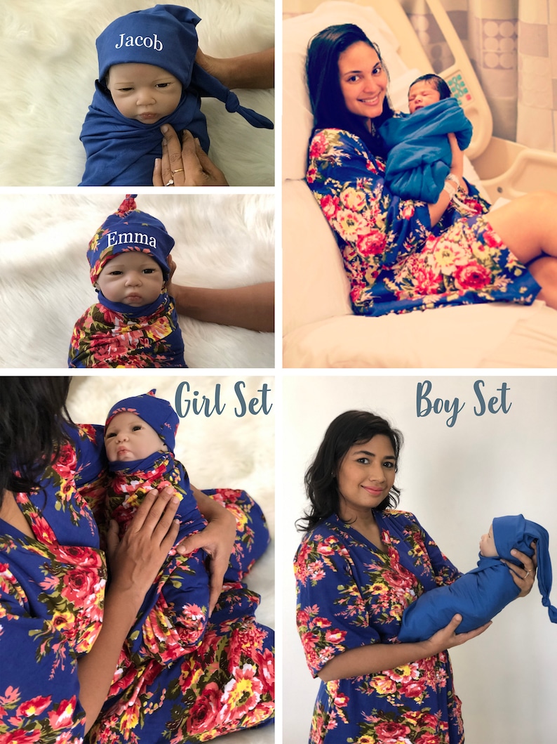 Labor and delivery gown. Maternity robe and swaddle set Boy or Etsy