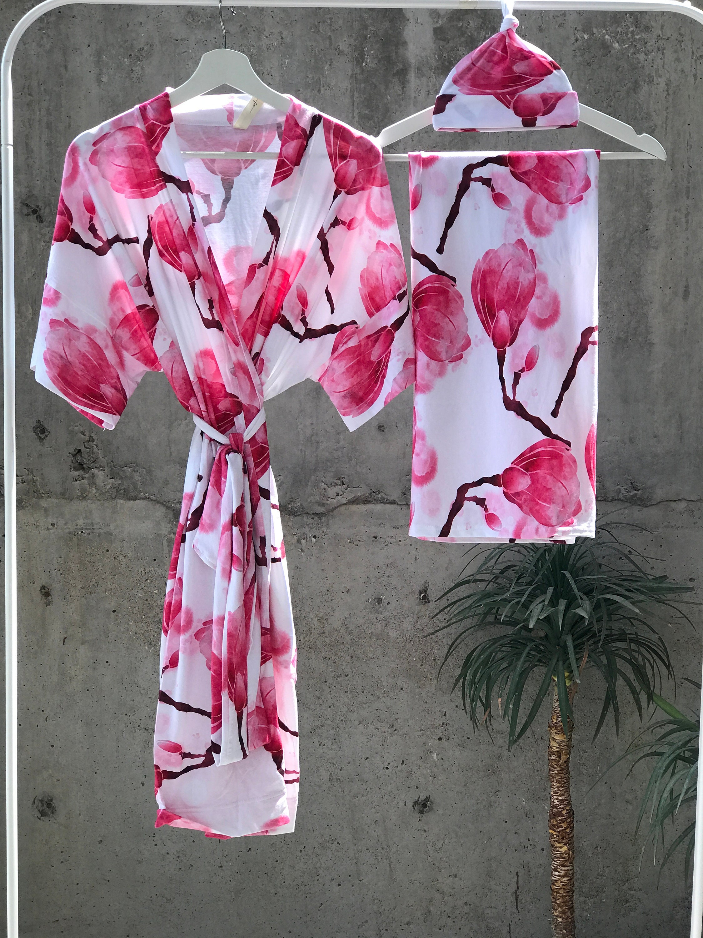 Matching robe and swaddle set girl. Mom robe and baby swaddle Etsy