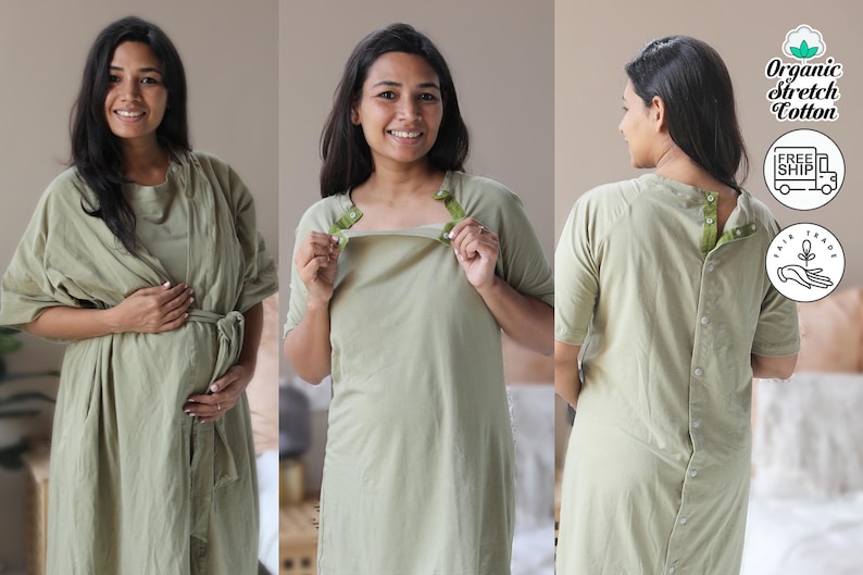 Organic Baby shower gift, Baby girl or baby boy gift, Labor and delivery hospital gown, Maternity dress, Mommy and me outfits for pregnancy image 2