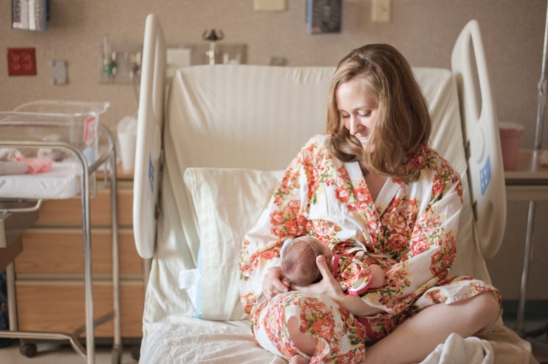 baby shower choice of Fabric ANKLE length labor and delivery Maternity robe in floral print