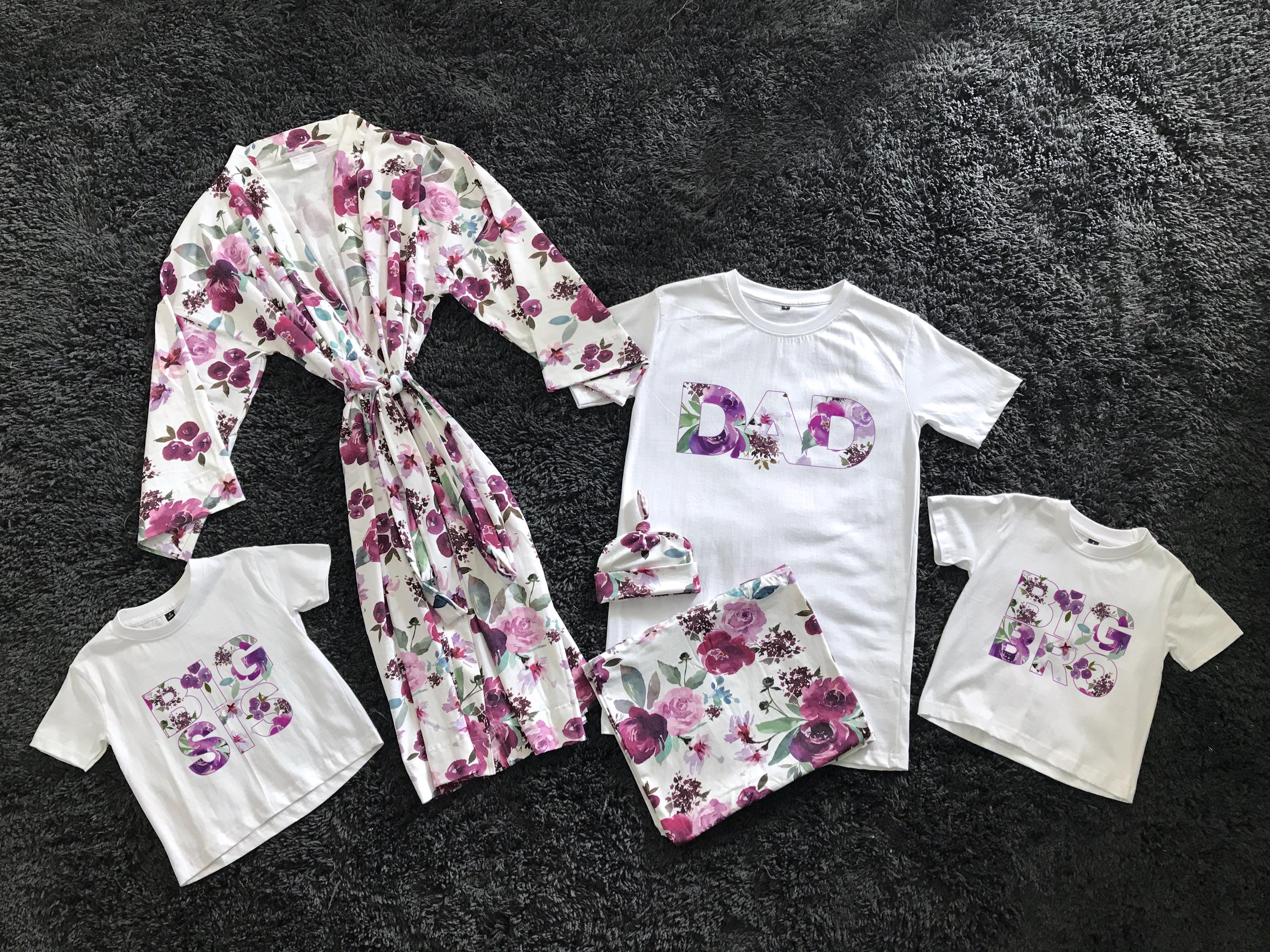 Mommy and me matching robe and swaddle set. Maternity robe. blanket. Mommy and me outfits. Matching dad shirt.