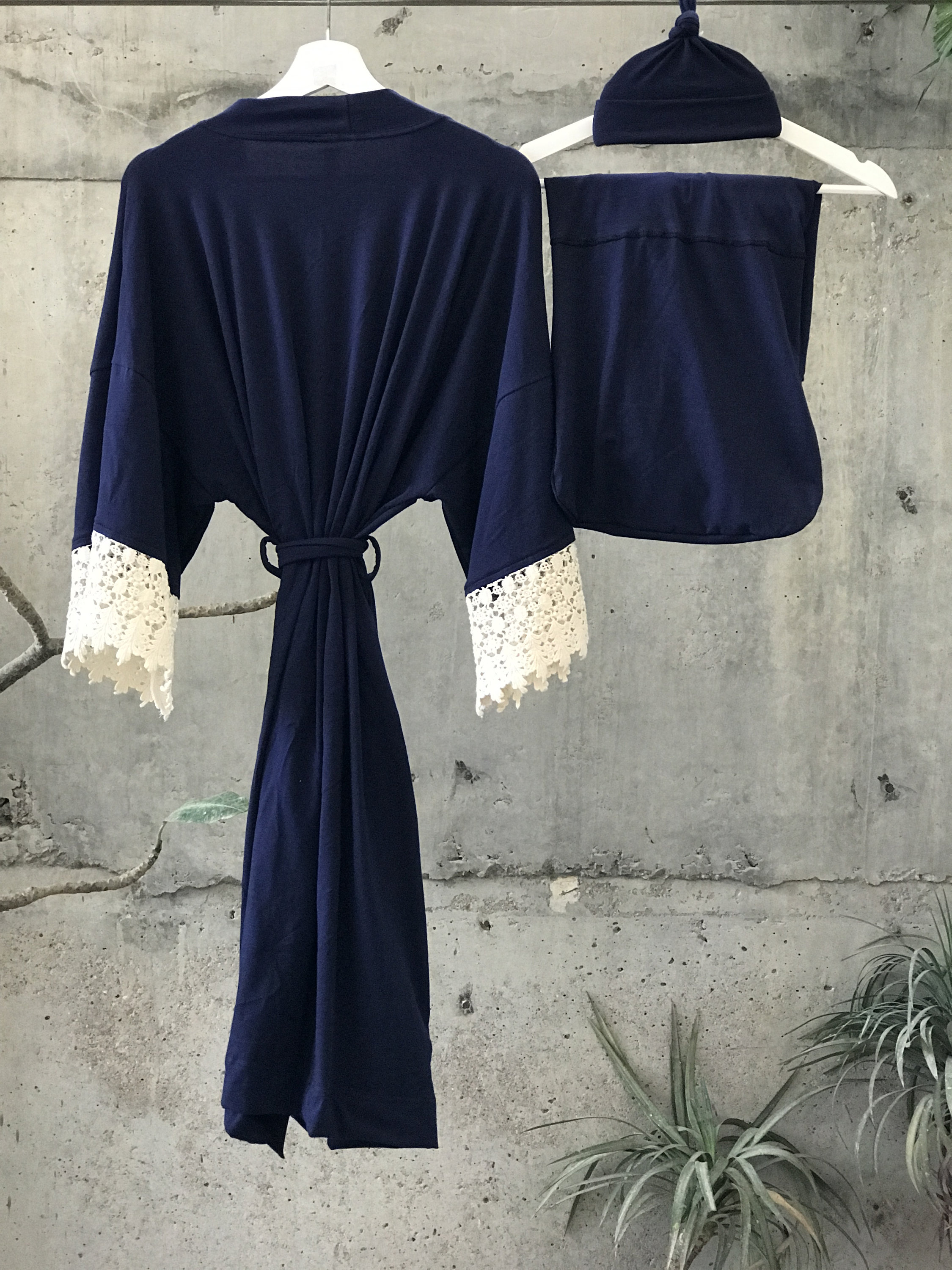 Maternity robe and swaddle set boy. Navy blue. Mommy and me Etsy