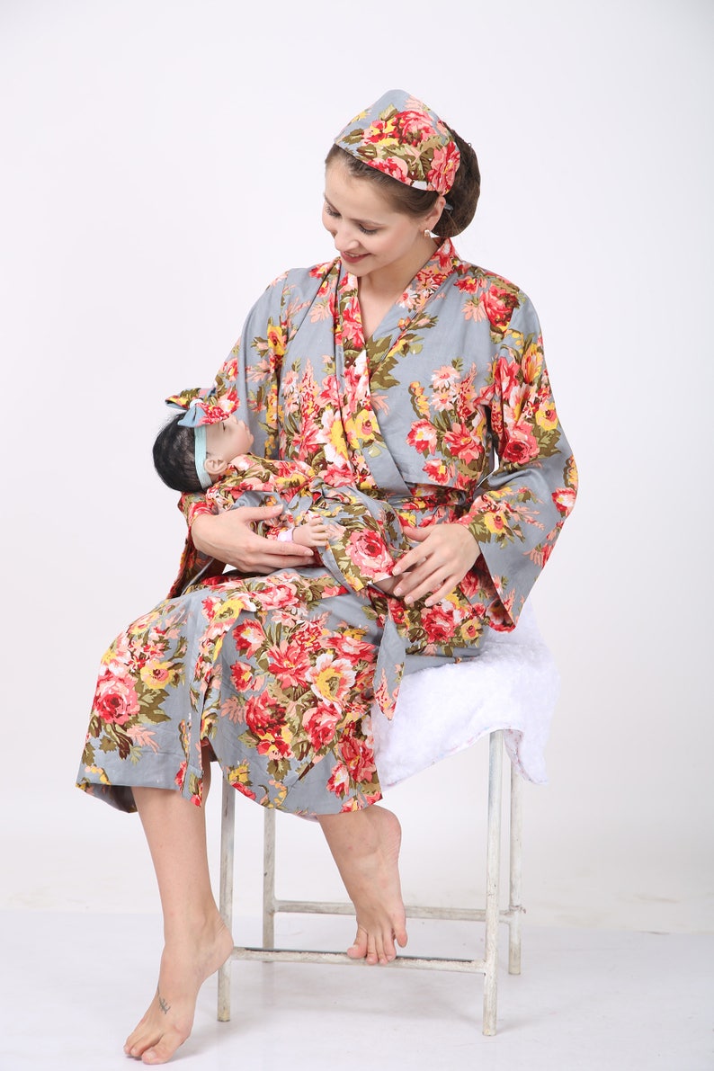 floral birthing robe newborn boy swaddle pregnancy and labor hospital wear robe cotton delivery robe nursing robe set Mom and me robes