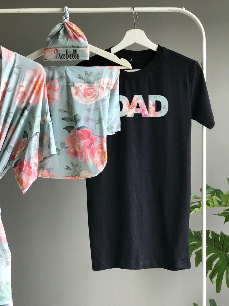 Floral Maternity Robe Set: Blanket, Personalized hat & Dad Shirt image 4