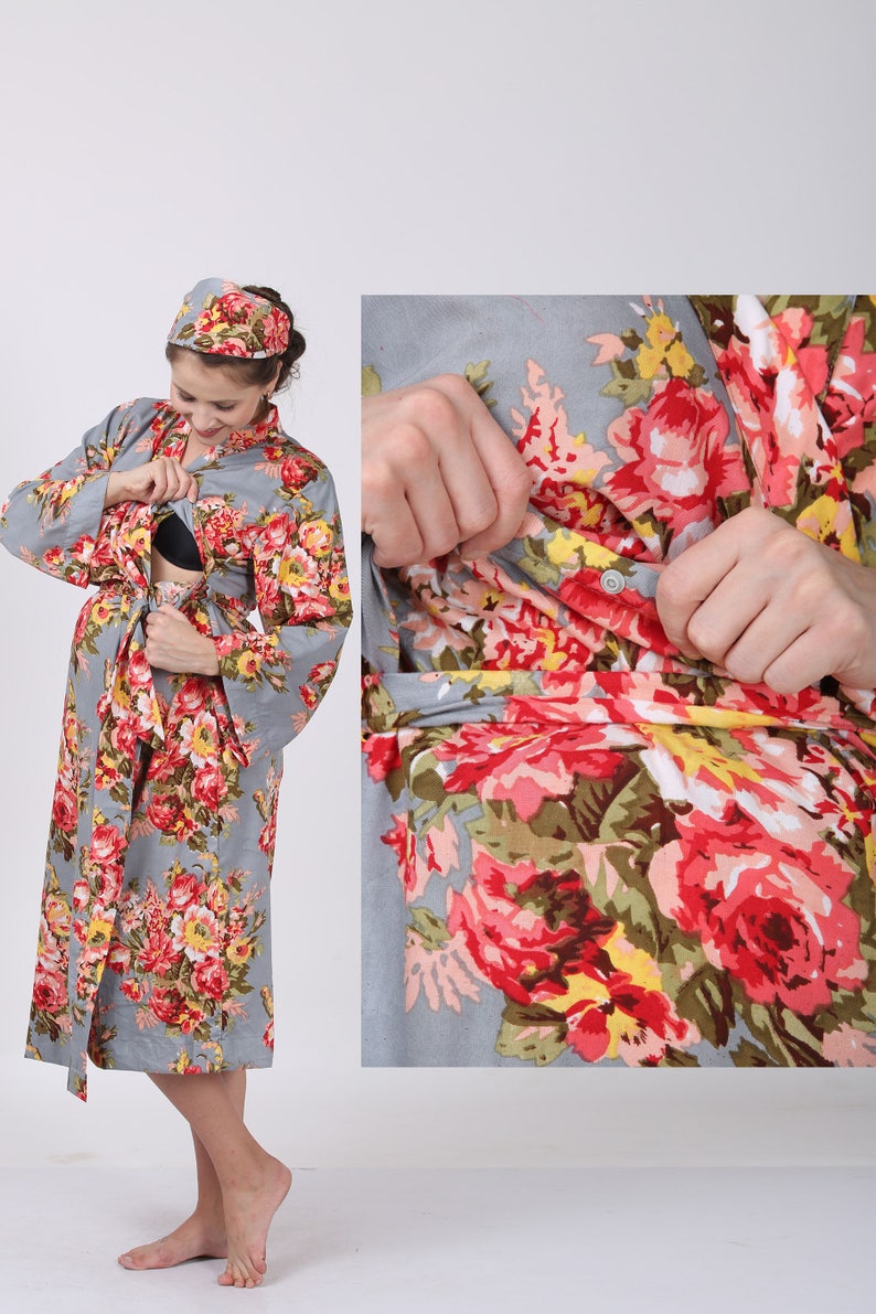 floral birthing robe newborn boy swaddle pregnancy and labor hospital wear robe cotton delivery robe nursing robe set Mom and me robes