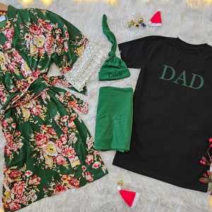 Matching Maternity delivery labor gown robe and swaddle set boy girl outfits with baby blanket dad shirt Mommy and me outfits Christmas gift