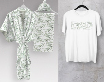 Maternity robe and swaddle set. Mommy and me. Dad shirt. Matching dad. Hospital robe. Olive. Olive leaf. Maternity robe.