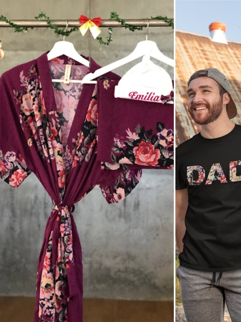Mommy and me Robe and swaddle set. Dad shirt. Maternity robe Etsy