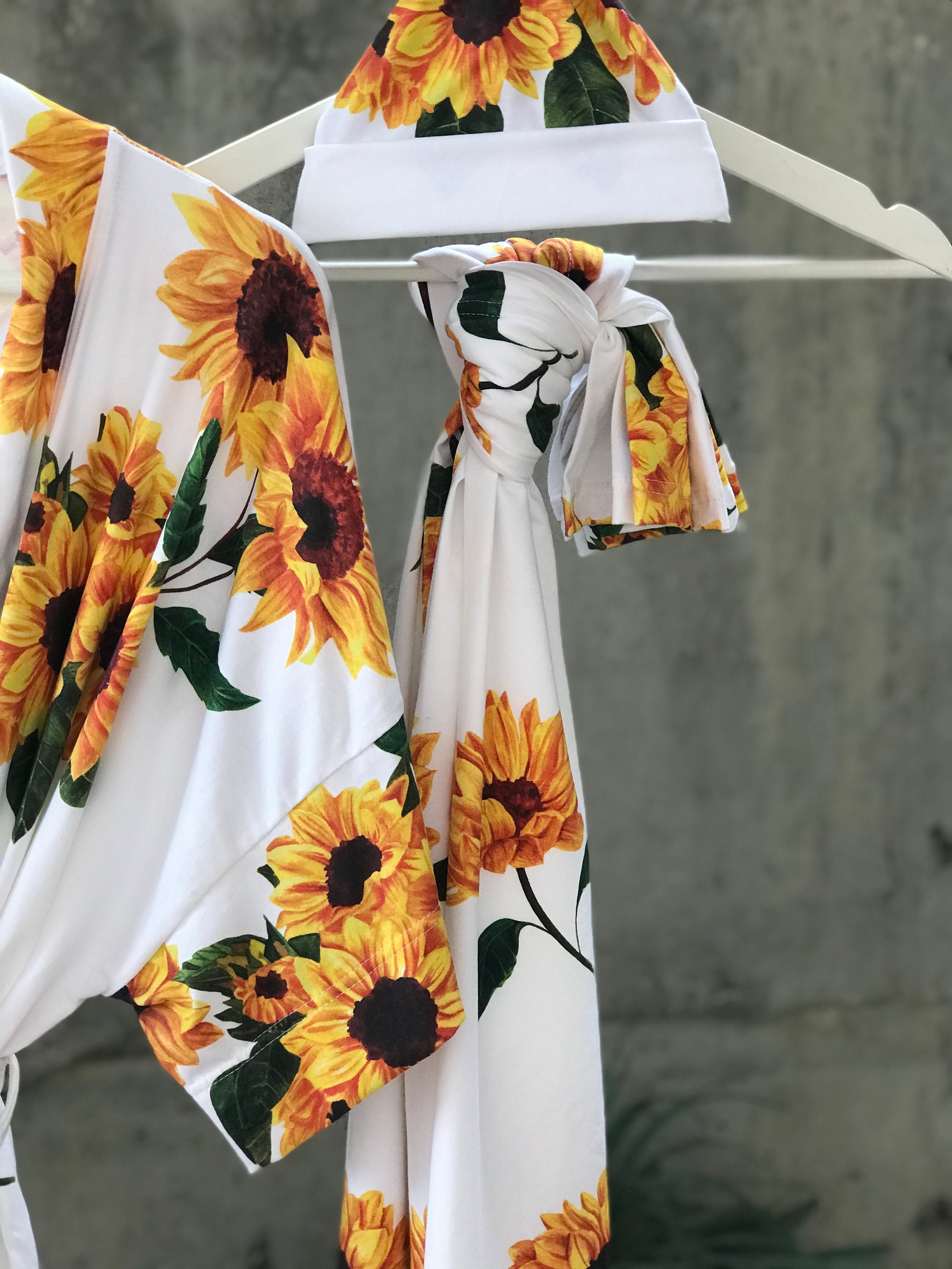 Maternity robe and swaddle set girl. Sunflower. Mommy and me Etsy